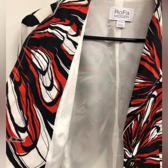 ROFA MODEN MULTICOLOURED COTTON JACKET BUTTONS DOWN TWO POCKETS IN SIZE 16 uk - Picture 7 of 9